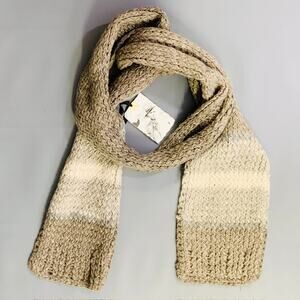 GREG LAUREN Cream Taupe Knit Churro Wool Scarf